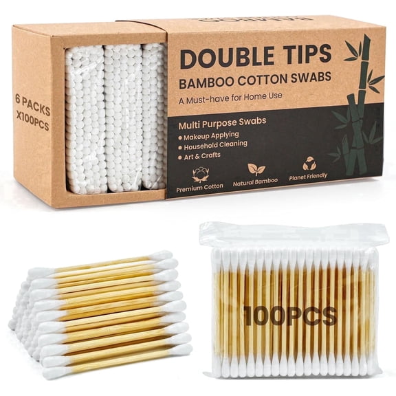 WALNEE 600 Count Bamboo Cotton Swabs, Double-Headed Cotton Buds for Makeup, Ear Cleaning