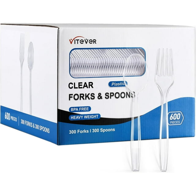 [600 Count] Bulk Plastic Forks and Spoons Set Heavy Duty Disposable