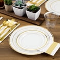thumbnail image 1 of 600 Ct Gold Dinnerware Set for 100 Guests - Gold Rimmed Disposable Plastic Plates, Includes 100 Dinner & Salad Plates, Cups, Cutlery Set for Wedding Parties, 1 of 6