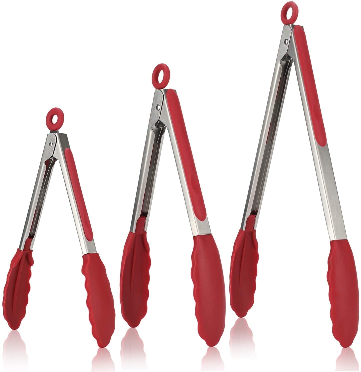 600°F Heat Resistant Kitchen Tongs:3Pcs 7/9/12in Silicone Cooking Tong with Firm Sealed Non Stick Rubber Tips & Silicon Coated 18/8 Stainless Steel Handle & Smooth Lock for Serving Grill