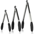 thumbnail image 1 of 600°F Heat Resistant Kitchen Tongs: U-Taste 7/9/12 inch Silicone Cooking Tong Set with Non Stick Rubber Tips and Silicon Coated 18/8 Stainless Steel Handle for Serving Grilling Salad(Black), 1 of 9