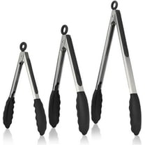 600°F Heat Resistant Kitchen Tongs: U-Taste 7/9/12 inch Silicone Cooking Tong Set with Non Stick Rubber Tips and Silicon Coated 18/8 Stainless Steel Handle for Serving Grilling Salad(Black)