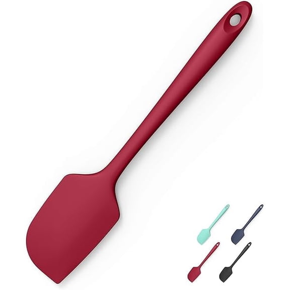 600°F Heat Resistant Silicone Spatula, High Temp Flexible Kitchen Rubber Bowl Scrapers Seamless Baking Supplies Scratch-Proof for Scraping Non-Stick Pans (Red, 11.4in)