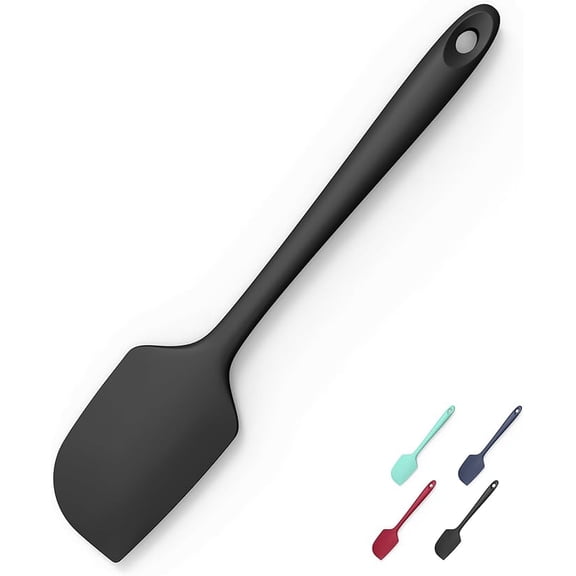 600F Heat Resistant Silicone Spatula, High Temp Flexible Kitchen Rubber Bowl Scrapers  Seamless Baking Supplies Scratch-Proof for Scraping Non-Stick Pans (Black, 11.4in)