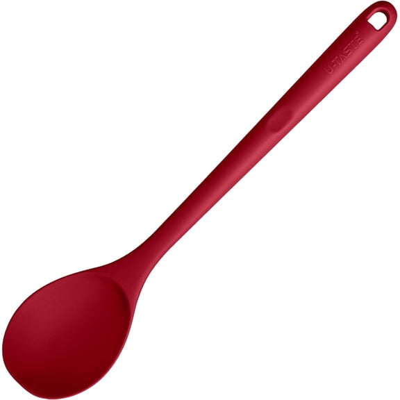 600°F Heat Resistant Silicone Spoon: U-Taste 13.6in Solid Kitchen Cooking Spoon, Nonstick BPA Free Large & Long Soup Rubber Utensil for Mixing, Serving, Stirring, Basting, for Pot Cookware (Red)
