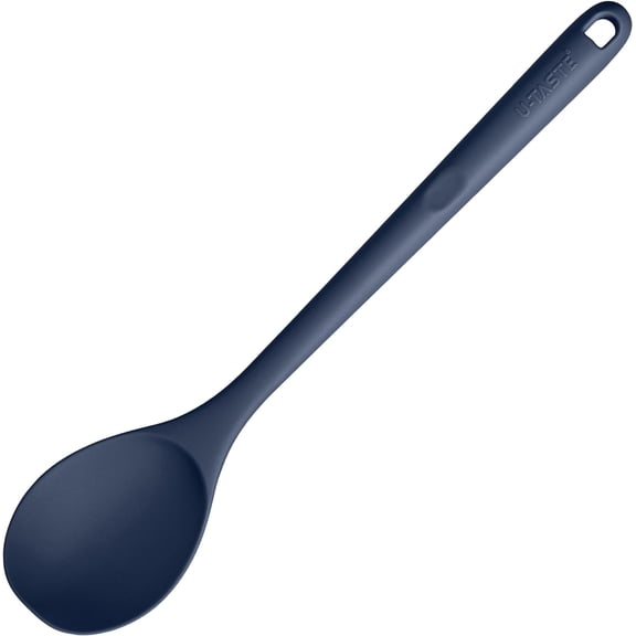600°F Heat Resistant Silicone Spoon: U-Taste 13.6in Solid Kitchen Cooking Spoon, Nonstick BPA Free Large & Long Soup Rubber Utensil for Mixing, Serving, Stirring,for Pot Cookware (Midnight Blue)
