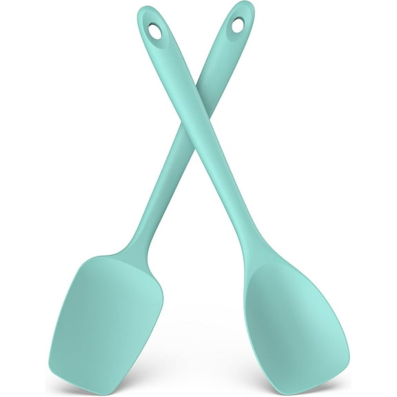 600ºF Heat Resistat Silicone Spoons: U-Taste Flexible Baking Spoon Spatula & Cooking Scoop Spoonula, Seamless Soft Kitchen Utensils for Serving, Scraping, Scooping in Non-Stick Cookware (Aqua Sky）