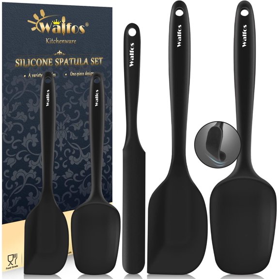 600F High Heat Resistant Silicone Spatula Set of 5- Food Grade Rubber Spatula Set for Baking Cooking & Mixing - BPA Free, Non Stick and Dishwasher Safe,black
