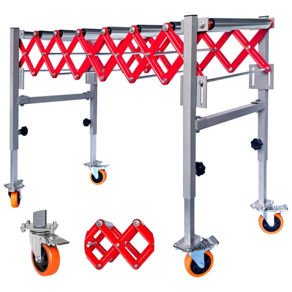 600 LBS Adjustable Conveyor Roller Table with 8 Rollers, 4 Swivel Casters & Stainless Steel, Conveyor Belt with Built-In Hooks & Modular Splicing for Airports, Woodworking Planer Warehouse
