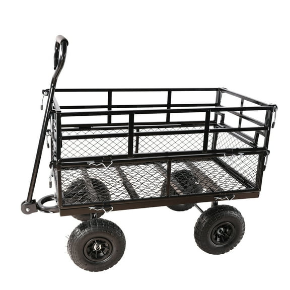 600 LBS Heavy Duty Garden Cart Wagon with 10" Pneumatic Tires Convertible Utility Cart for Yard,Farm,Tractor,Firewood and Outdoor Hauling,Durable Steel Frame and Removable Mesh Sides ,Black