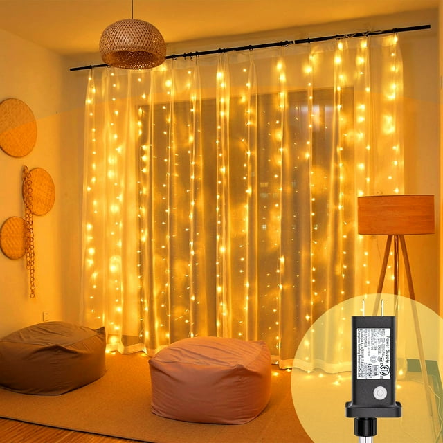 600 LED Curtain Lights for Bedroom Wall, Plug in Window Hanging Fairy String Lights, Indoor