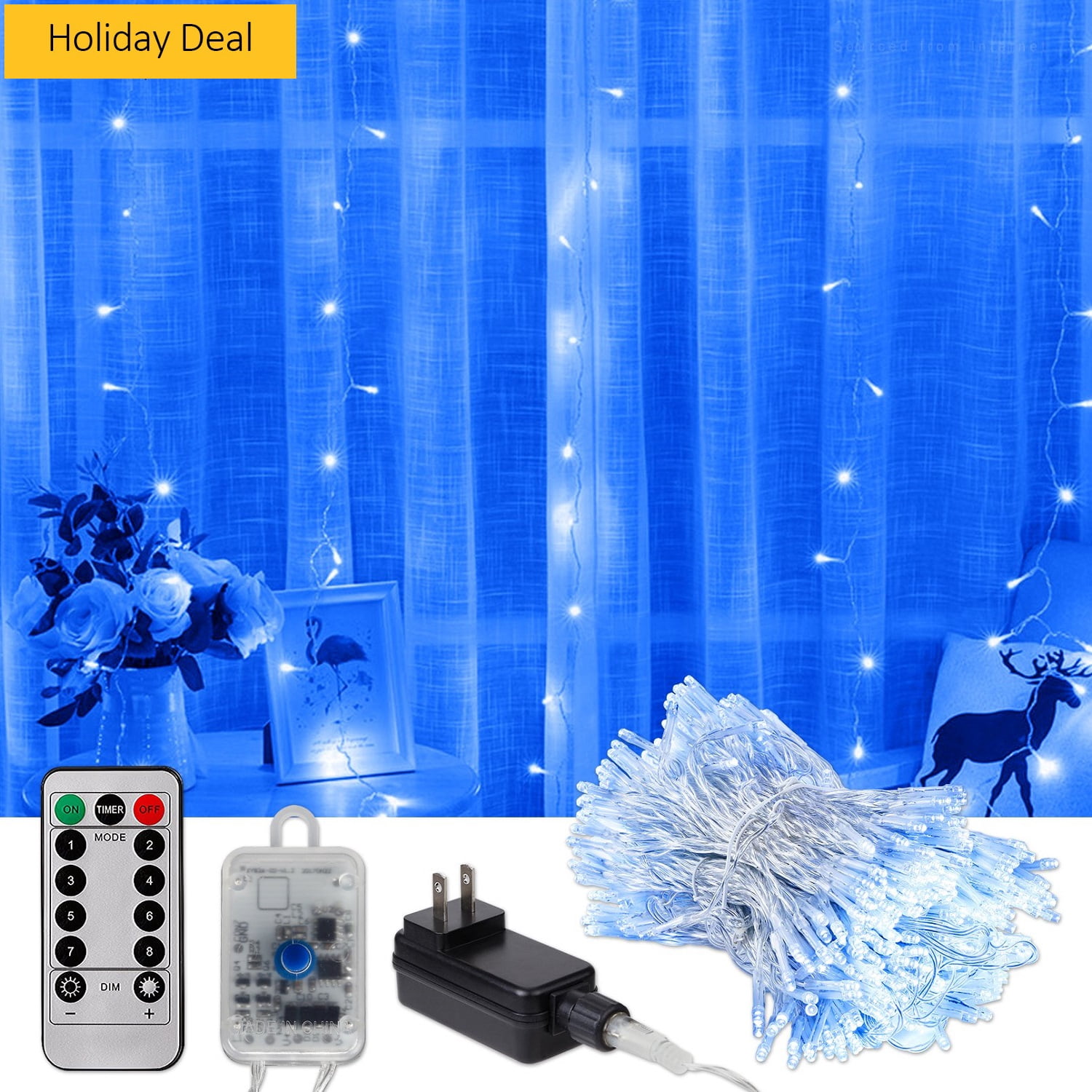 600 LEDs Curtain Light with Remote, Blue