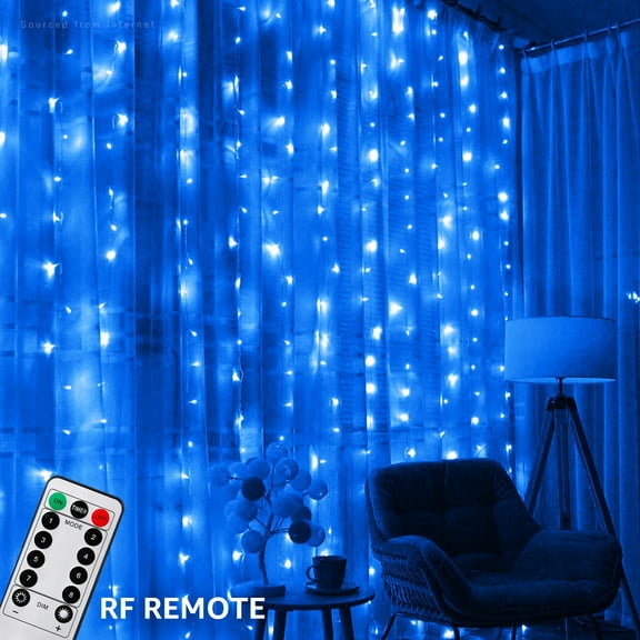 600 LEDs Window Curtain Lights, String Lights with Remote, Dual Control Mode, Blue