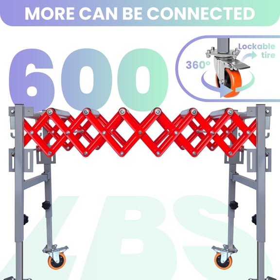 600 Lbs Roller Conveyor,Roller Conveyor Belt With Lockable Wheels,Telescopic Frame For Flexible Length Adjustment,Conveyor Roller Stand For Woodworking Or Logistics,Red