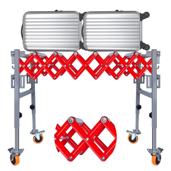 600 Lbs Roller Conveyor,Roller Conveyor Belt With Lockable Wheels,Telescopic Frame For Flexible Length Adjustment,Conveyor Roller Stand For Woodworking Or Logistics,Red