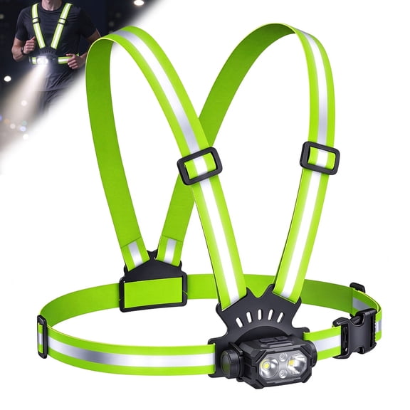 600 Lumens High-Visibility Running Lights for Runners, 90° Adjustable Beam, 360° Reflective Straps, IP65 Waterproof Running Light Vest for Night Walking, Cycling, Jogging & Hiking