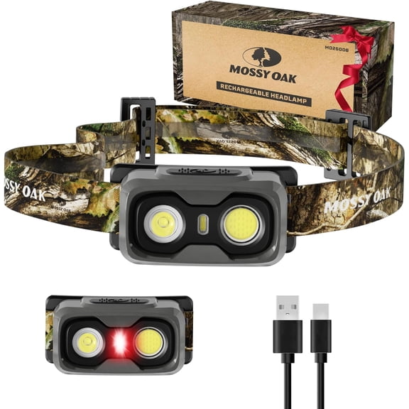600 Lumens Rechargeable Headlamp, Lightweight LED Headlight with White & Red Light, Waterproof Head Lamp with Non-Slip Band, Dimmable & Memory Function for Camping, Hunting, Valentine's Day