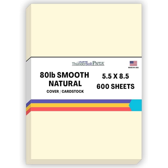 600 Natural Smooth Card Stock Sheets Paper - 5.5 X 8.5 Inches Half Letter | Statement Size - 80# (80 lb/pound) Cover Weight - Quality Paper - Smooth Finish