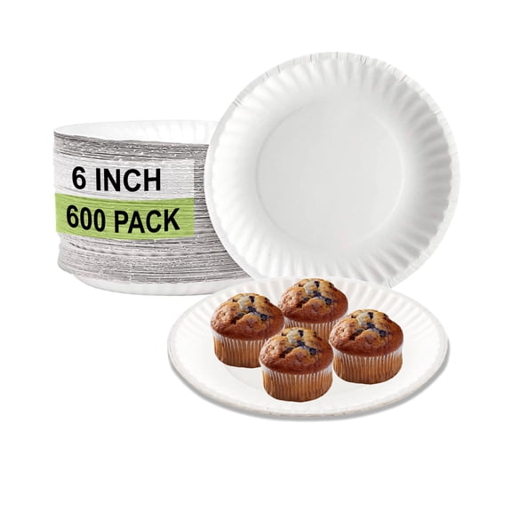 [600 PACK] White Disposable Paper Plates 6 Inch by EcoQuality - Perfect for Parties, BBQ, Catering, Office, Event's, Pizza, Restaurants, Recyclable, Compostable and Microwave Safe