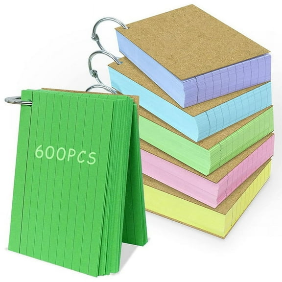 600 PCS Index Cards 3x5 Inches Colored Flash Cards with Ring, Punched Lined Flash Cards Ruled Index Cards