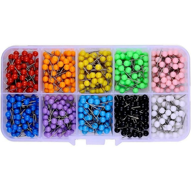 1000 PCS Push Pins Map Tacks,Multi-Color 1/8" Round Head With Stainless