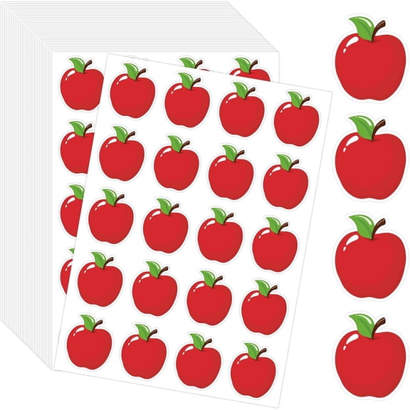600 PCS Red Apple Stickers for Kids, 30 Sheets Teacher Reward Stickers, Creative Classroom Incentive Stickers for Back to School, Party Favors and Goodie Bag Decorations