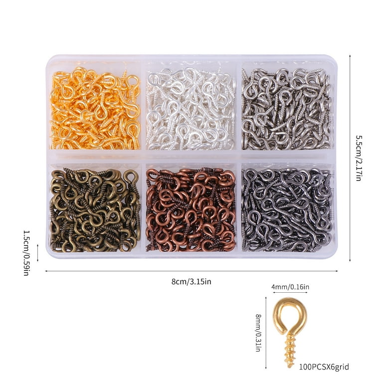 600 PCS Small Screw Eye Pins Eye Hooks Screw Eyelet Screw Jewelry Hooks Eyelets Screw Threaded Clasps Hooks Eye Screws for Jewelry Making