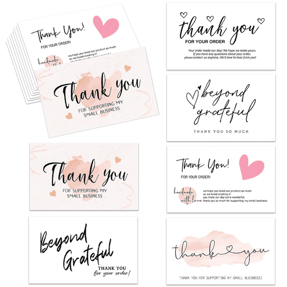 600 Pack 2.1" x 3.5" Bulk Thank You for Supporting My Small Business Cards, 6 Assorted Watercolor Designs for Retailers & Boutiques