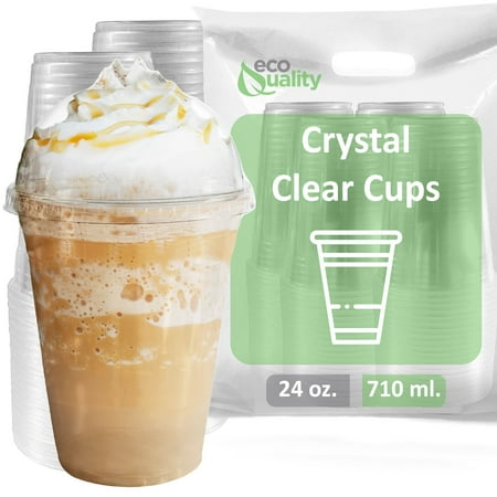 [600 Pack] 24oz Cups | Iced Coffee Go Cups and Dome Lids | Cold Smoothie | Plastic Cups with Dome Lids | Clear Plastic Disposable Pet Cup | Ideal for Coffee, Parfait, Juice, Soda, Cocktail, Party Cups