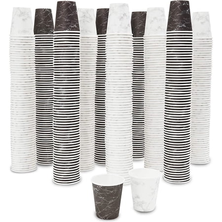 600-Pack 3-Ounce Small Marble Print Paper Cups, Disposable Cups for Bathroom & Mouthwash, White/Black, 2.1 x 2.4 inches