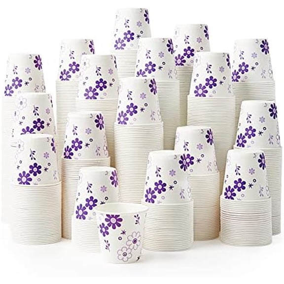 [600 Pack] 3oz Disposable Bathroom Cups, Paper Mouthwash Cups, Cold Disposable Drinking Cup for Party, Picnic, BBQ, Travel, and Event, Purple Floral