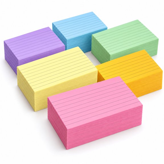 600 Pack Colored Ruled Index Cards, 3 x 5 Inch, 6 Assorted Colors, Durable Lined Flash Cards, Heavyweight Note Cards for Studying, Note Taking, Lists, School, Home and Office