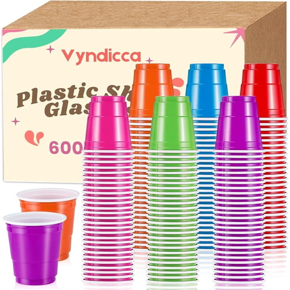 600 Pack Plastic Shot Glasses, 2 oz Mini Shot Cups, Disposable Plastic Shot Cups, Multicolor Party Cups for Drinking Tasting Serving Samples Birthday Party Supplies Picnic, 6 Colors