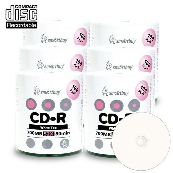 600 Pack Smartbuy 52X CD-R 700MB 80Min White Top (Non-Printable) Data Blank Media Recordable Disc