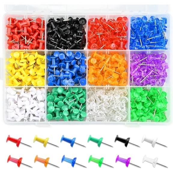 600 Pack Thumb Tacks, Colored Map Push Pins Multicolored Push Pins Assorted 12 Colors, Decorative with Steel Point for Bulletin Board, Fabric Marking, Crafts and Organization at Home Office Schoo