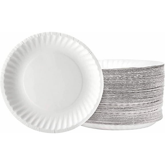 [600 Pack] White Disposable Paper Plates 7 Inch by EcoQuality - Perfect for Parties, BBQ, Catering, Office, Event's, Pizza, Restaurants, Recyclable, Compostable and Microwave Safe