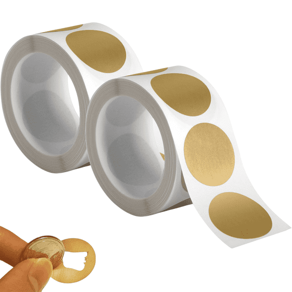 600 Pcs 1" Gold Scratch Off Stickers – Round Self-Adhesive Labels on Roll, Perfect for Lottery Tickets, DIY Raffle Cards, Party Games & Promotional Events