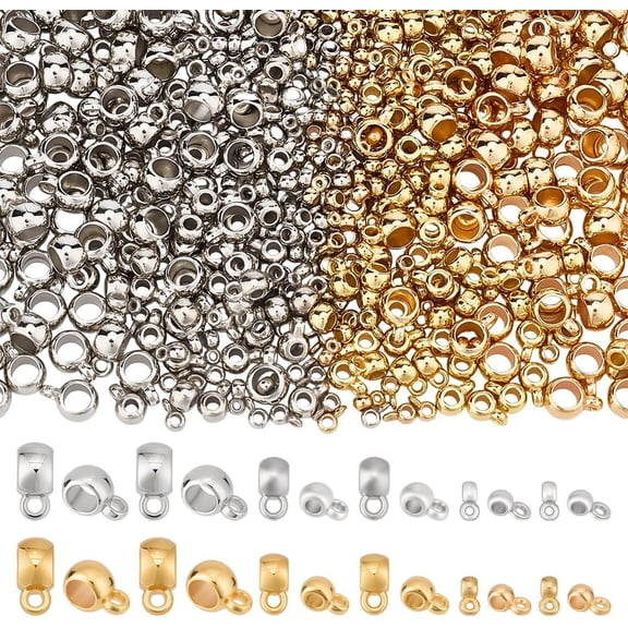 600 Pcs 2 Colors Bail Beads Charms 4 Sizes CCB Plastic Hanger Bead European Bail Tube Beads Column Spacer Bead for Bracelets Jewelry Making Supplies