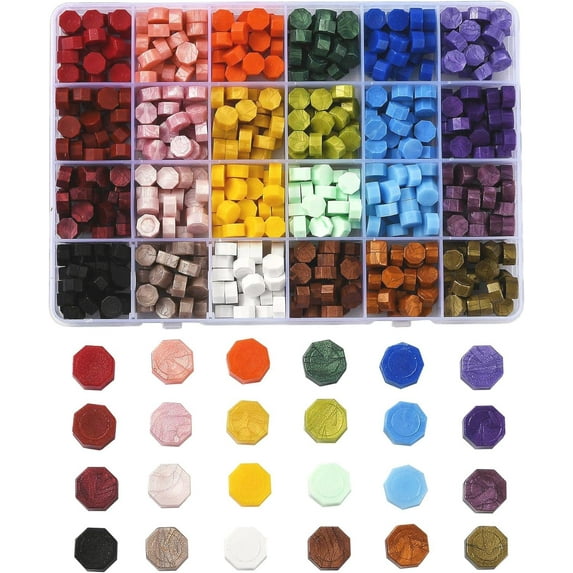 600 Pcs 24 Colors Sealing Wax Particles Octagonal Wax Sealing Beads Honeycomb Retro Wax Seal Stamp Sealing