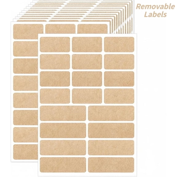 600 Pcs 30 Sheets 2 Sizes (3"×1" & 2"×1") Brown Kraft Label Stickers – Removable Writable Self-Adhesive Labels | For Bottles, Jars, Food Storage & Gift Decor