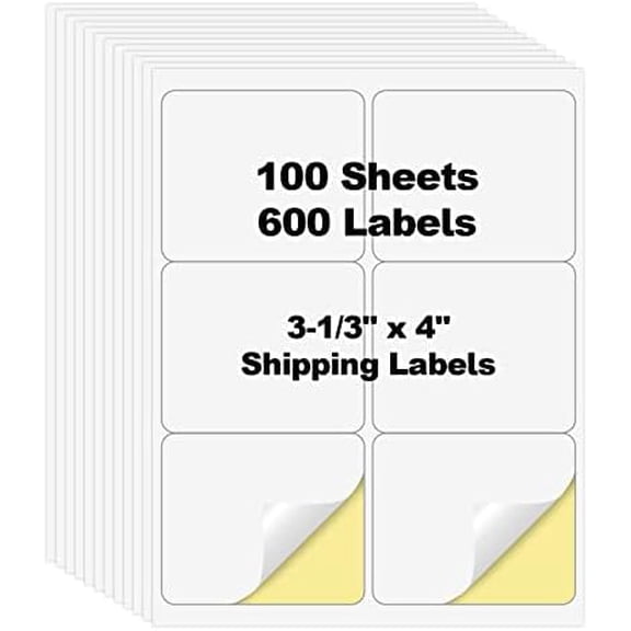 600 Pcs 6 Up Labels,4" x 3-1/3" Shipping Address Labels for Laser & Inkjet and Copier Printer, 100 Sheets 6 Labels per Page Sheets Blank Mailing Labels, 6 per Sheet Barcode Labels Sticker