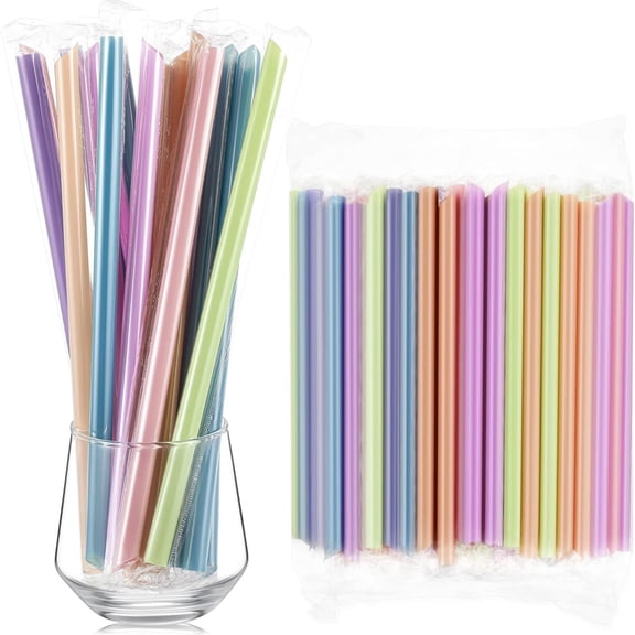600 Pcs 9.84 Inch Smoothie Straws Bulk Disposable Bubble Tea Straws Large Plastic Individually Wrapped Colorful for Tall Homemade Milkshakes (Morandi Color)