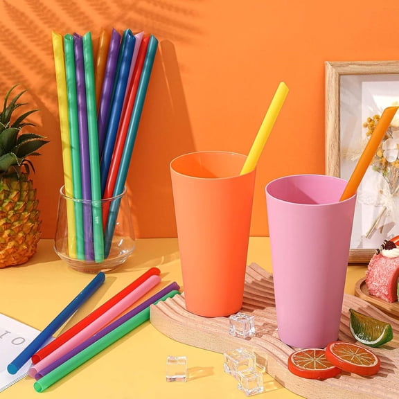 600 Pcs 9.84 Inch Smoothie Straws Bulk Disposable Bubble Tea Straws Large Plastic Individually Wrapped for Tall Homemade Milkshakes(Vintage Color)