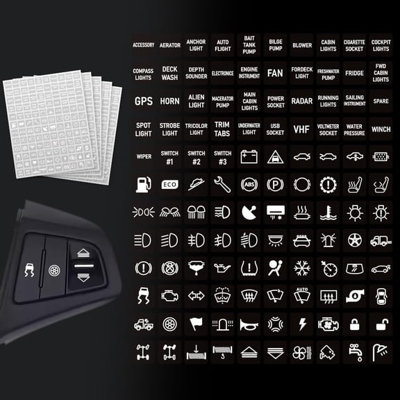 600 Pcs Car Switch Panel Stickers Auto Switch ID Label Decals White Dash Board Switch Label Decals for Car Boat Truck Campers 15 x 15 mm