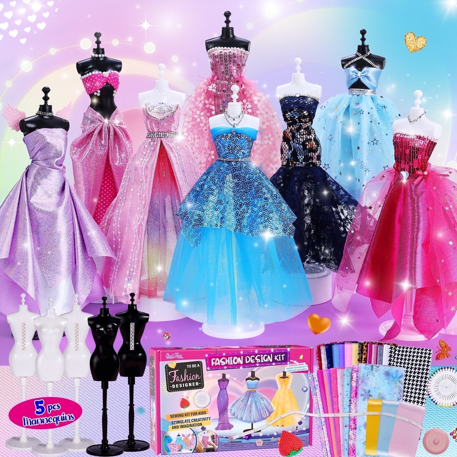 ONE TO FOUR 600+ Pcs Fashion Designer Kits with 5 Mannequins - Creativity Diy Arts and Crafts for Kids Ages 8-12 - Toys for Girls - Sewing Kit for Kids - Birthday Gift for Girls Aged 8+