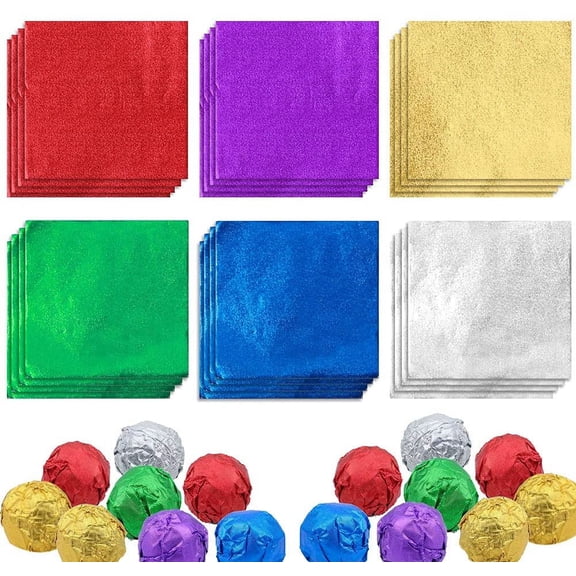 600 Pcs Foil s, 4 x 4 In, 6 Colors DIY Square Package Paper | Food-Grade Aluminum Foil, Easy To Shape, Keeps Candy Fresh, Great For Chocolate, Easter Eggs, Crafts And Candy Decorations