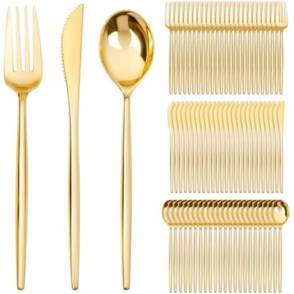 600 Pcs Gold Plastic Silverware, Gold Disposable Utensils, Heavy Duty Cutlery Set, Disposable Silverware Set Include 200 Forks, 200 Spoons, 200 Knives Heavy Duty Flatware for Party