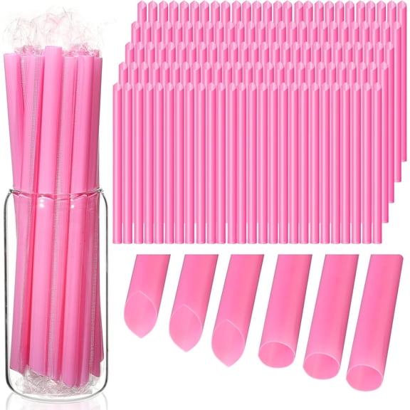 600 Pcs Jumbo Smoothie Straw Bulk Pink Disposable Bubble Straws Individually Wrapped Plastic Wide Mouth 0.43 Wide x 9.45 Long for Bubble Tea Milkshake Drinking