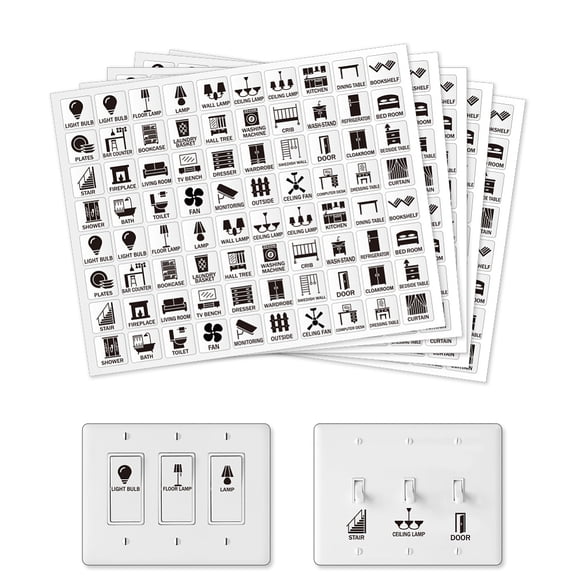 600 Pcs Light Switch Sticker Labels 29 Designs Transparent Switch ID Stickers Black Switchboard Label Decals for Home Kitchen Bathroom Office School