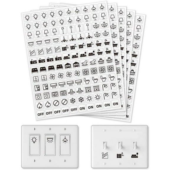 600 Pcs Light Switch Sticker Labels 33 Designs Transparent Switch ID Stickers Switchboard Label Decals for Home Kitchen Bathroom Office School 15 x 15 mm